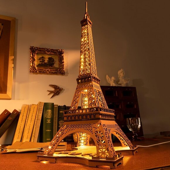 🆕 Wooden Eiffel Tower Craft Kit Model Building LED Light Architecture Toy Set - Picture 2 of 9